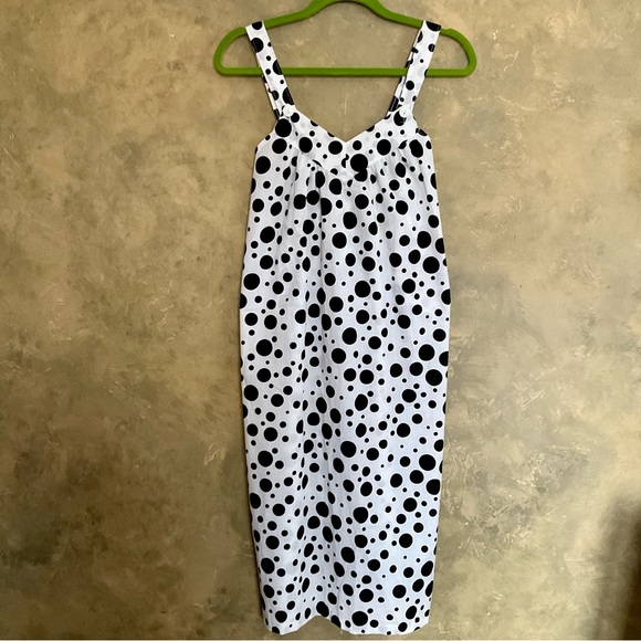 Vintage 80s Polka Dot Belted Smock Bib Dress - Picture 2 of 7